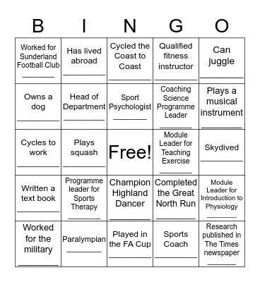 'Find the Staff' Bingo Card