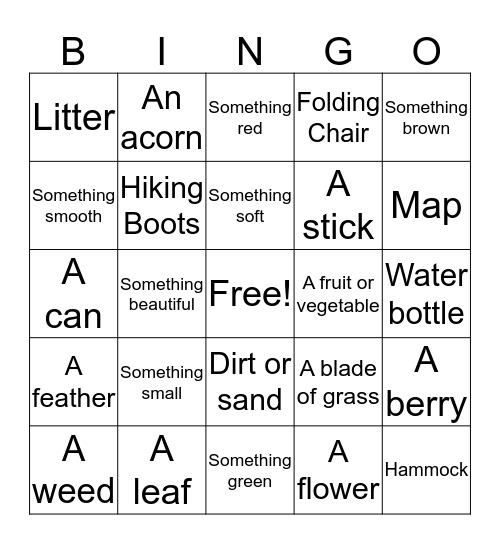 Camping/Nature Bingo Card