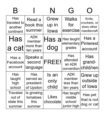 Upsilon Bingo Card