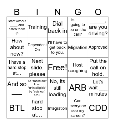 LMP BW Conference Call Bingo Card