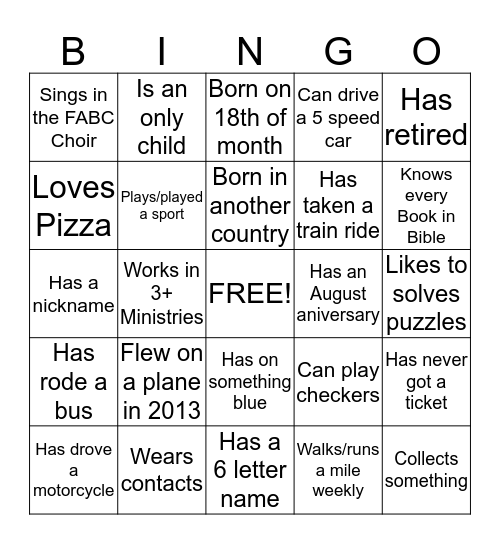 Cell 8 Bingo Icebreaker Bingo Card