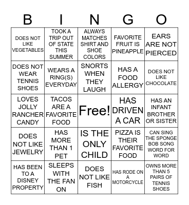 GETTING TO KNOW YOU BINGO Card