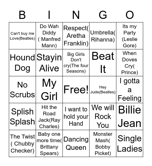 Music Bingo Card