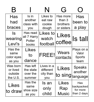 Autograph Bingo Card