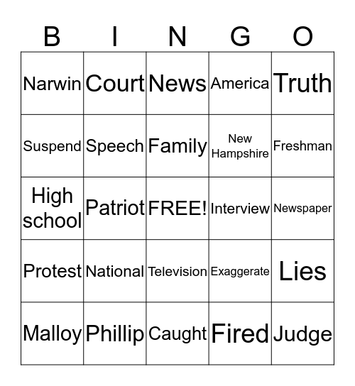 Nothing but the Truth Bingo Card