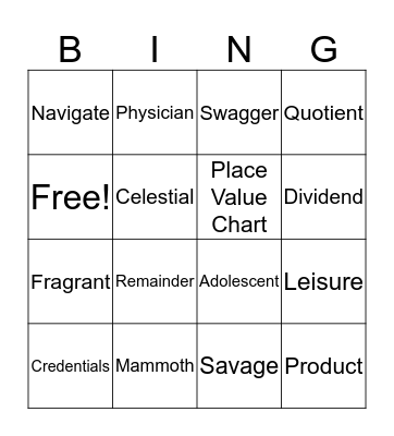 Vocab Bingo! Bingo Card