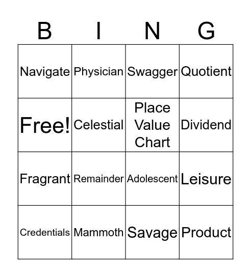 Vocab Bingo! Bingo Card
