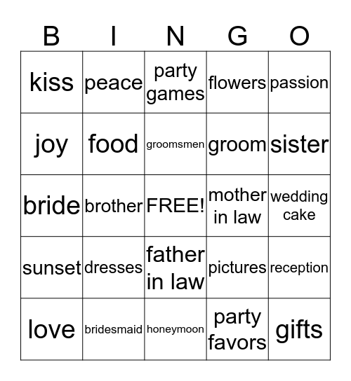 Edwards Wedding Bingo Card