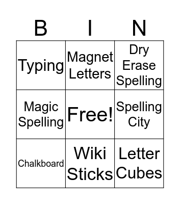 Spelling Bingo Card