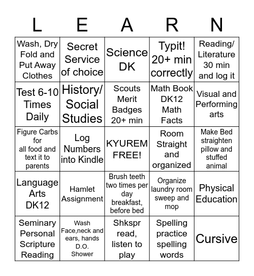 S.G.S. Bingo Card