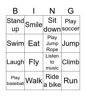 Verbs Bingo Card