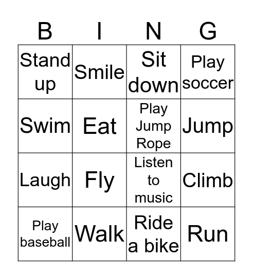 Verbs Bingo Card