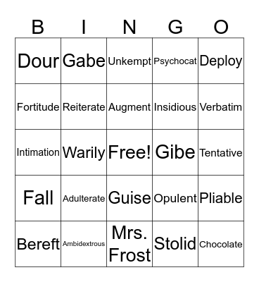 English 10 Vocabulary Unit 1 1-20 Bingo Card
