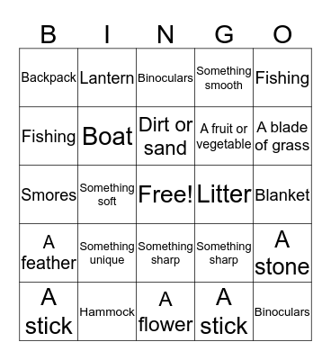 Camping/Nature Bingo Card