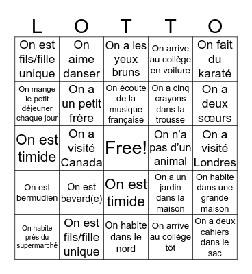 Lotto Humain Bingo Card