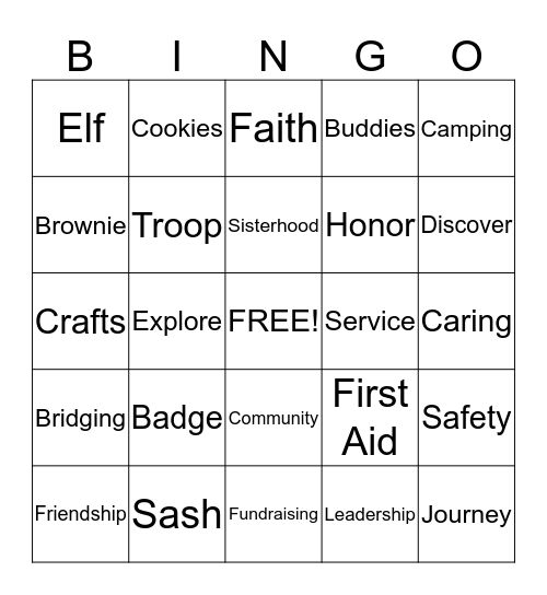 Brownie Bingo Card