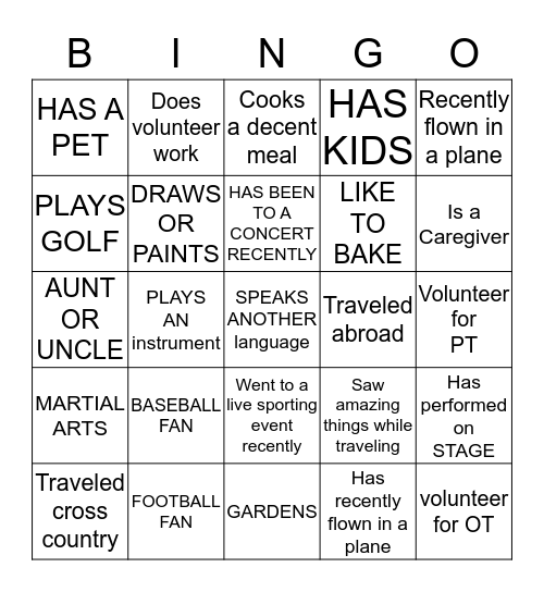 INTRO TO OCCUPATIONAL THERAPY BINGO Card