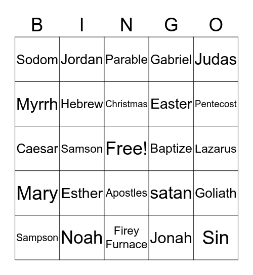 Bible Bingo Card