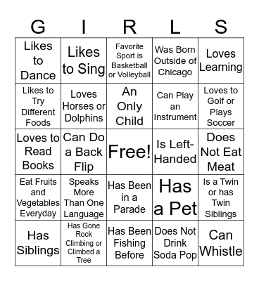 Bingo Relay Race Bingo Card