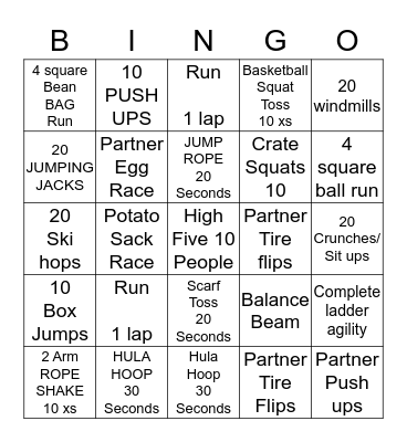 Jane Hambric Family Fitness BINGO Card