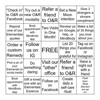 Elementals Bingo! Bingo Card