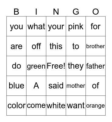 MemoryWords Bingo Card