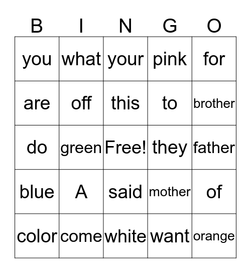 MemoryWords Bingo Card