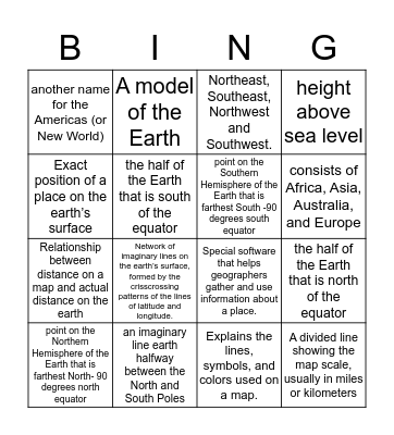Map/Globe Practice Bingo Card