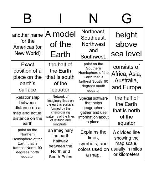 Map/Globe Practice Bingo Card