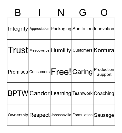 Johnsonville Way Bingo Card