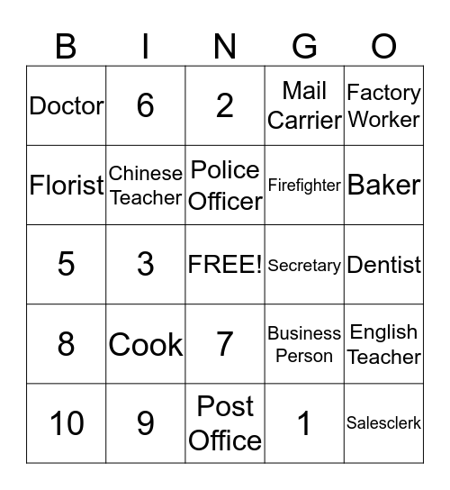 Jobs Bingo Card