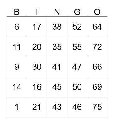 Family Bingo Night Bingo Card
