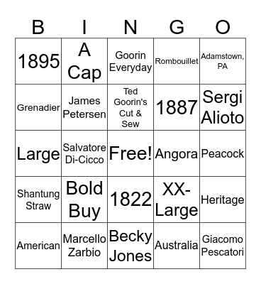 Goorin Brothers Bingo Card