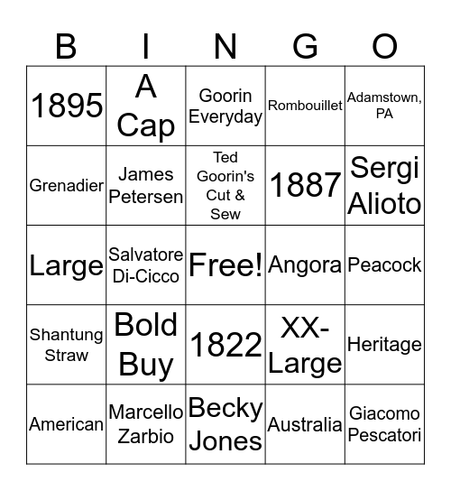 Goorin Brothers Bingo Card