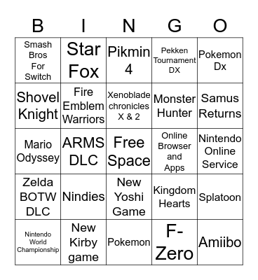 Nintendo Direct 9.13.17 Bingo Card