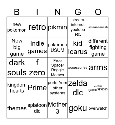 Nintendo Direct Bingo  Bingo Card