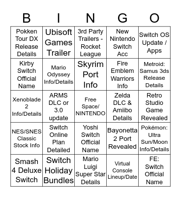 Nintendo Direct Fall 17 Bingo  Bingo Card