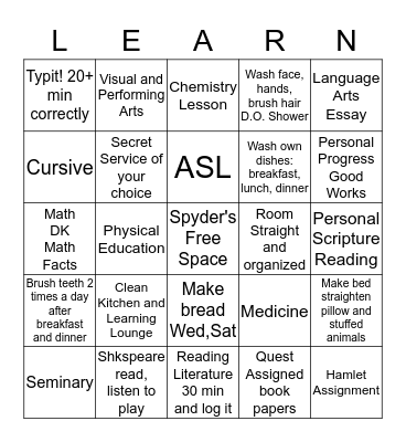 S.G.S Bingo Card