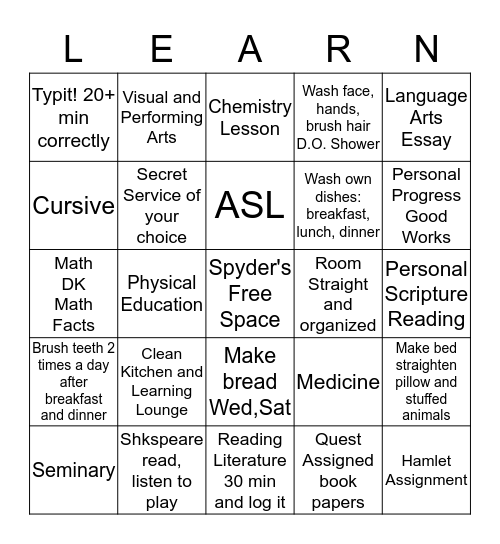 S.G.S Bingo Card