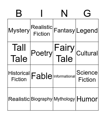 Reading Bingo Card