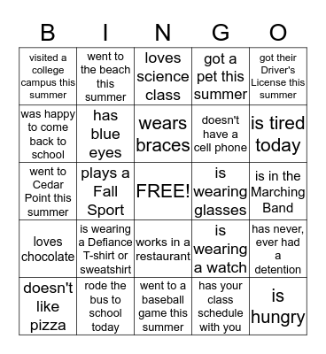 Find Someone Who.... Bingo Card