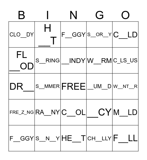 THE WEATHER Bingo Card