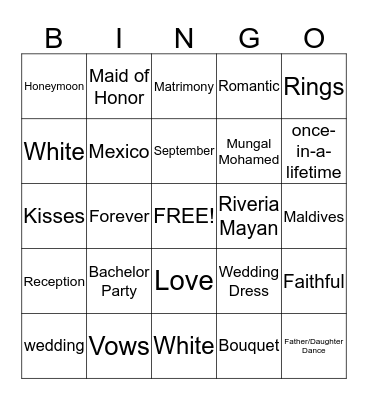 Wedding BINGO Card