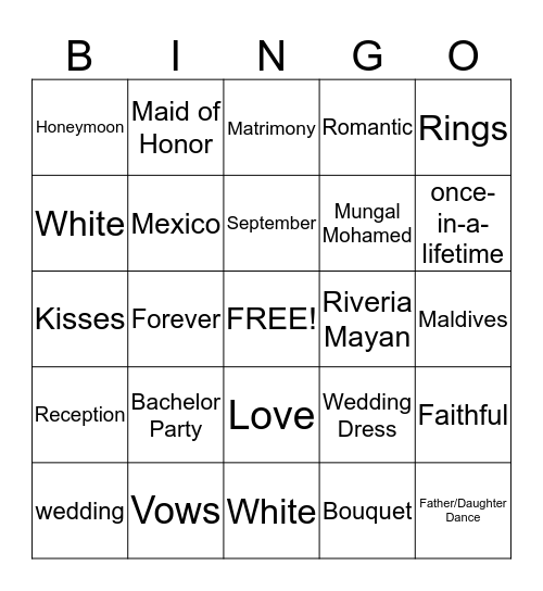 Wedding BINGO Card