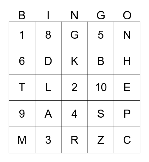 LETTER & NUMBERS Bingo Card