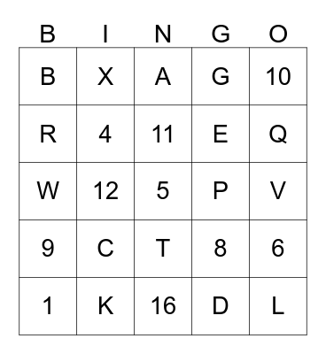 LETTERS & NUMBERS Bingo Card