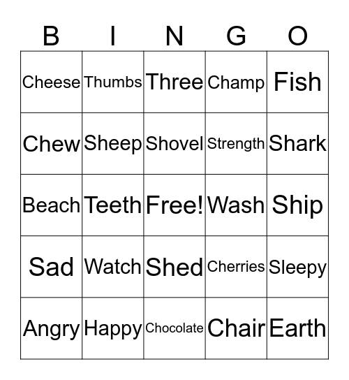 SH/TH/CH Bingo Card