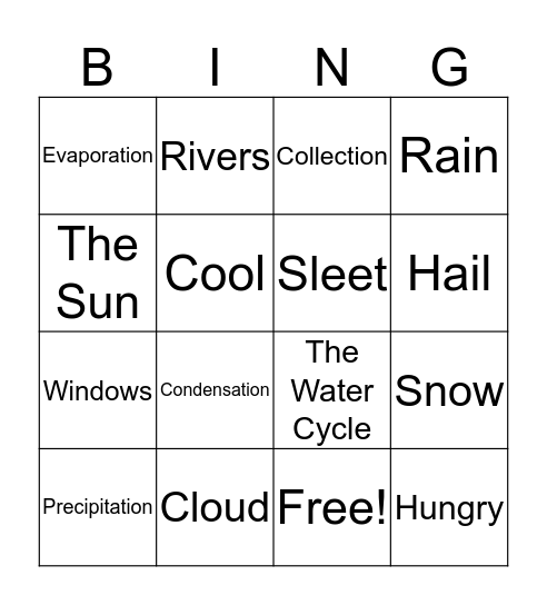 The Water Cyle Bingo Card
