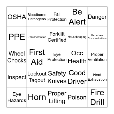 SHOPKO SAFETY BINGO Card