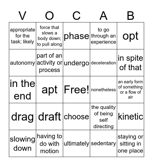 ENG 9 Lesson 1 Bingo Card